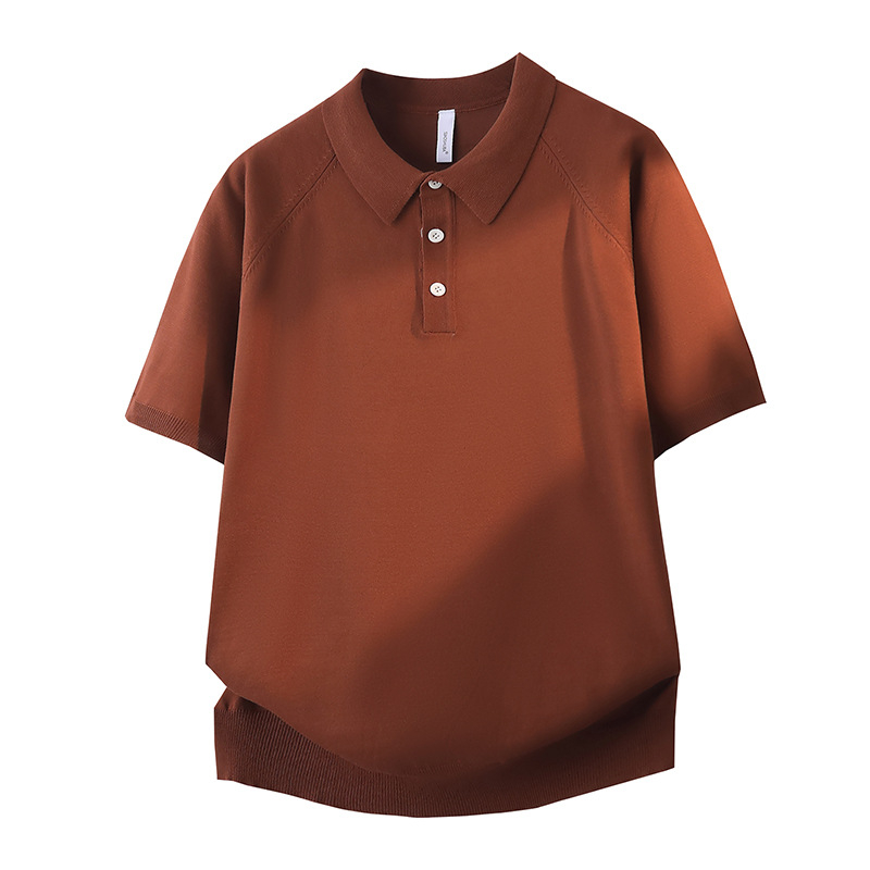 Férfi rövid ujjú polo Ice Silk anyagból, koreai stílus, hétköznapi, egyszínű