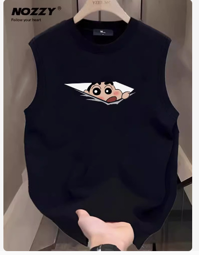 Férfi pamut ujjatlan T-shirt edzésre, laza szabású, nyár, utcai stílus