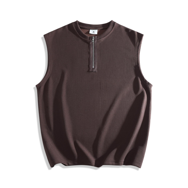 Muški bez rukava vest s rashladnom prozračnom waflovom uzorkom, polu-zip, udoban kroj, ljeto 2025