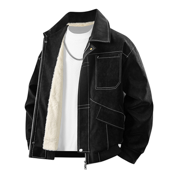 Asstseries Military férfi dzseki fleece bélésű, vastag pamut anyag, casual minimalist stílus, japán hatás, álló gallér, cipzárral, kapucni nélkül