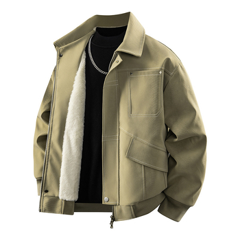 Asstseries Military férfi dzseki fleece bélésű, vastag pamut anyag, casual minimalist stílus, japán hatás, álló gallér, cipzárral, kapucni nélkül