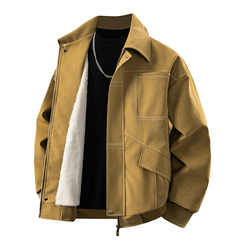 Asstseries Military férfi dzseki fleece bélésű, vastag pamut anyag, casual minimalist stílus, japán hatás, álló gallér, cipzárral, kapucni nélkül