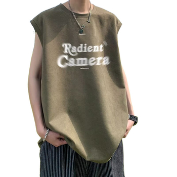Amerikai retro ujjatlan mellény Hongkong-stílusú betűs nyomtatással, oversized, művelúr