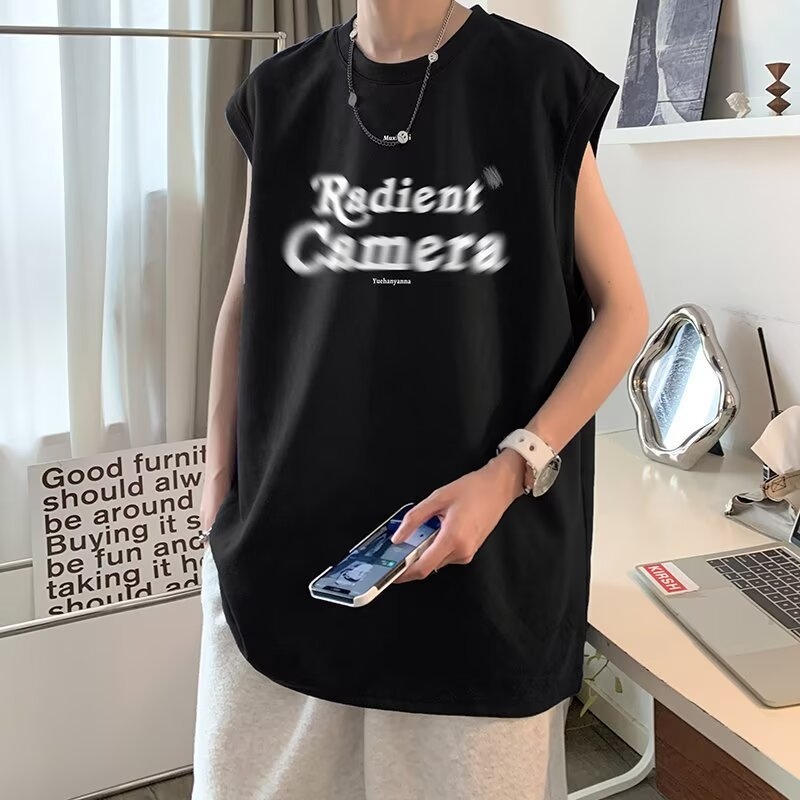 Amerikai retro ujjatlan mellény Hongkong-stílusú betűs nyomtatással, oversized, művelúr