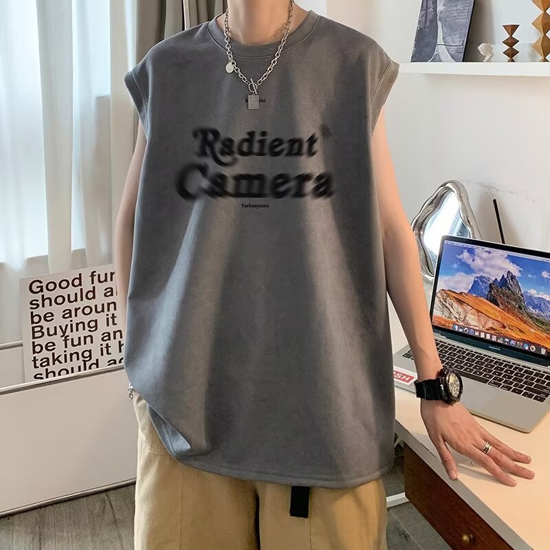 Amerikai retro ujjatlan mellény Hongkong-stílusú betűs nyomtatással, oversized, művelúr