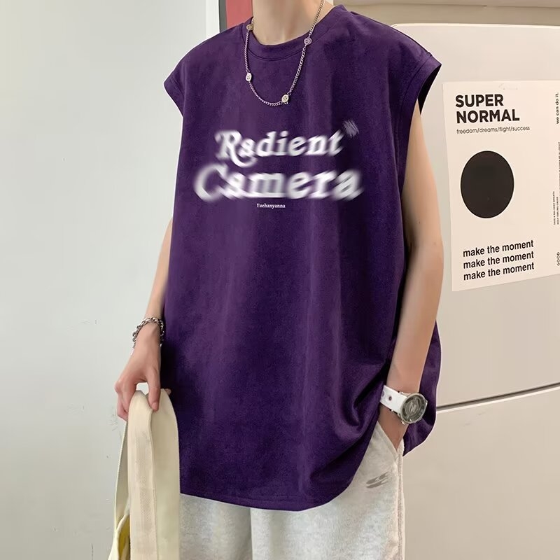 Amerikai retro ujjatlan mellény Hongkong-stílusú betűs nyomtatással, oversized, művelúr