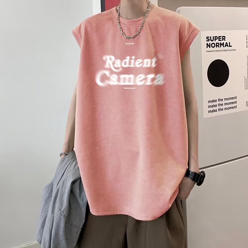 Amerikai retro ujjatlan mellény Hongkong-stílusú betűs nyomtatással, oversized, művelúr