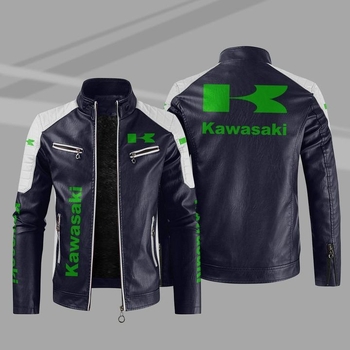 PU bőrdzseki fleece beléssel, zöld autólogó mintával, európai méret, plusz méret, őszi-téli lezser férfi kabát
