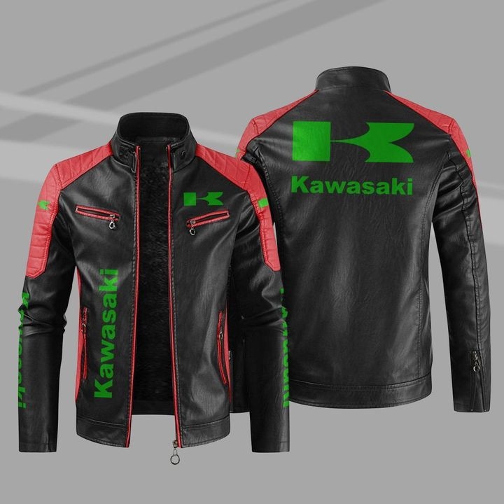 PU bőrdzseki fleece beléssel, zöld autólogó mintával, európai méret, plusz méret, őszi-téli lezser férfi kabát