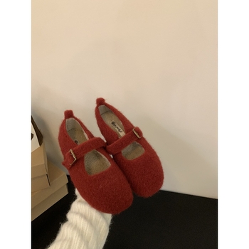 Pantofi Mary Jane Leopard pentru femei, în stil franțuzesc retro, cu căptușeală plușată și talpă moale, balet