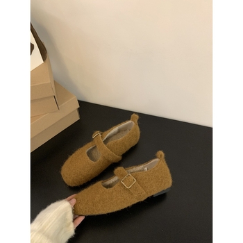 Pantofi Mary Jane Leopard pentru femei, în stil franțuzesc retro, cu căptușeală plușată și talpă moale, balet