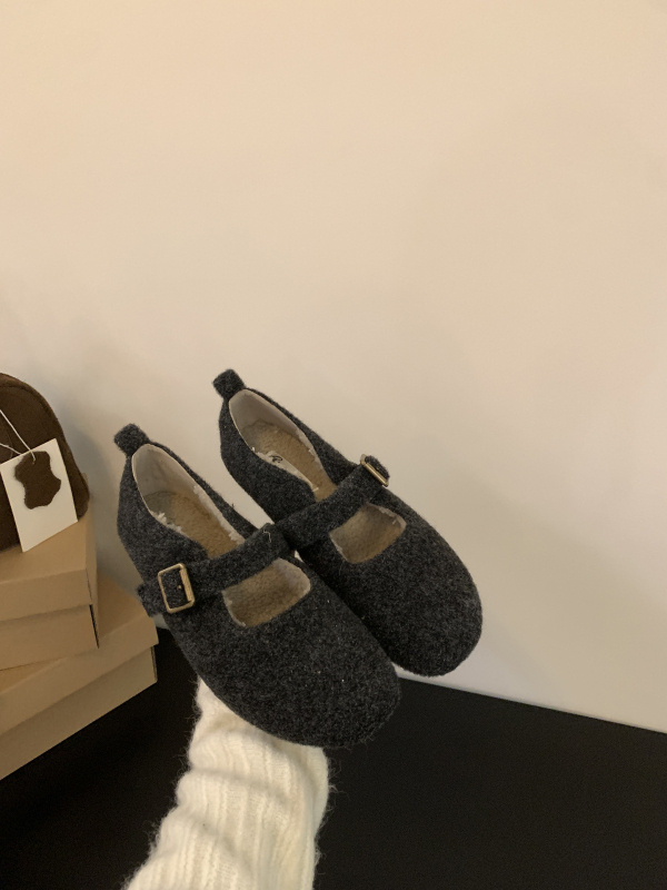 Pantofi Mary Jane Leopard pentru femei, în stil franțuzesc retro, cu căptușeală plușată și talpă moale, balet