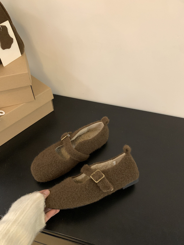 Pantofi Mary Jane Leopard pentru femei, în stil franțuzesc retro, cu căptușeală plușată și talpă moale, balet