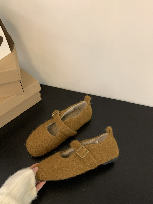 Pantofi Mary Jane Leopard pentru femei, în stil franțuzesc retro, cu căptușeală plușată și talpă moale, balet