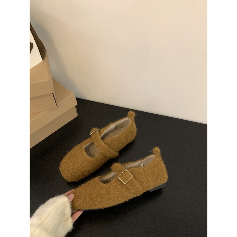 Pantofi Mary Jane Leopard pentru femei, în stil franțuzesc retro, cu căptușeală plușată și talpă moale, balet
