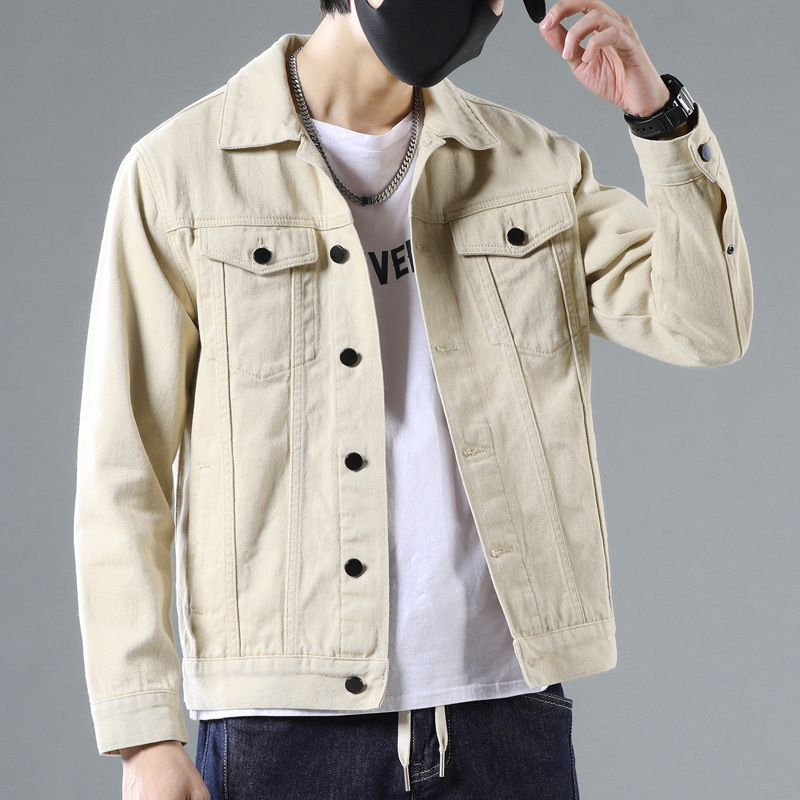 Fehér férfi denim dzseki – koreai stílus, slim fit, hétköznapi