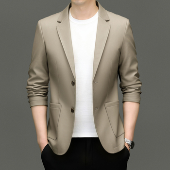 Geacă de piele PU pentru bărbați, cu guler de sacou, uni, toamna 2025, stil business casual