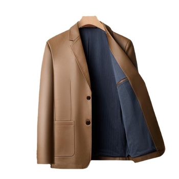 Geacă de piele PU pentru bărbați, cu guler de sacou, uni, toamna 2025, stil business casual