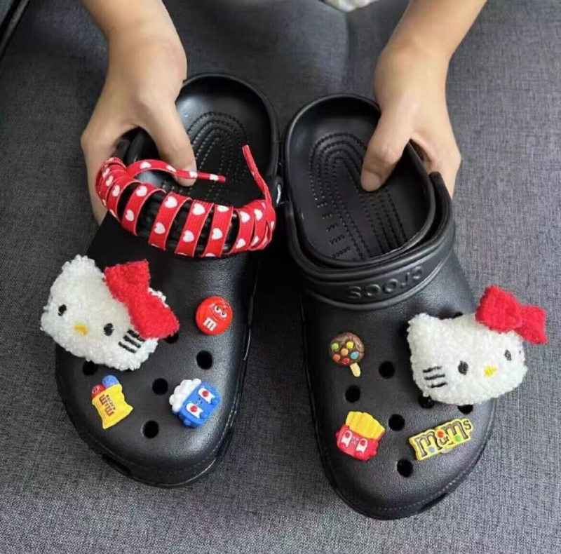 Odvojiva 3D dekorativna kopča za cipele Crocs-stila, Hello Kitty dizajn s havajskim cvijetom, DIY ukras gornjeg dijela
