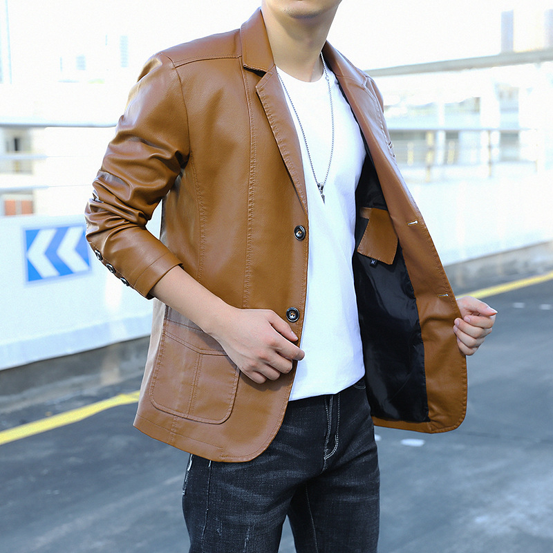 Muška PU kožna jakna sa sakoom, model 902, uski kroj, korejski stil, moto kožna jakna