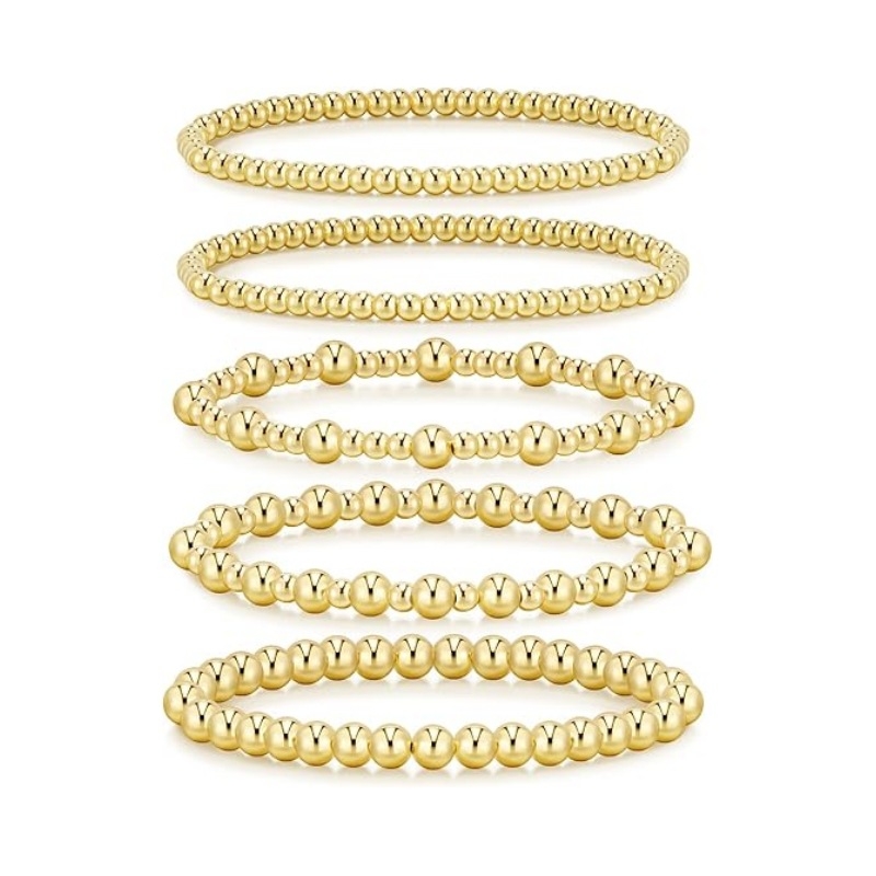 Ženski elastični set narukvica s kuglicama promjera 3–4–5–6 mm, zlatne i srebrne Ccb kuglice, lagani luksuzni stil