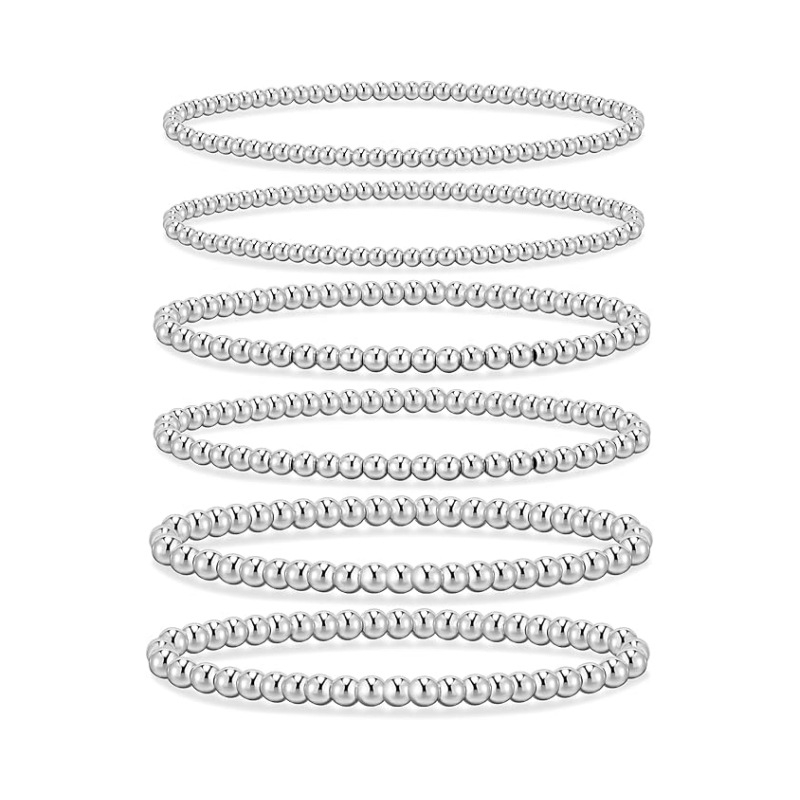 Ženski elastični set narukvica s kuglicama promjera 3–4–5–6 mm, zlatne i srebrne Ccb kuglice, lagani luksuzni stil
