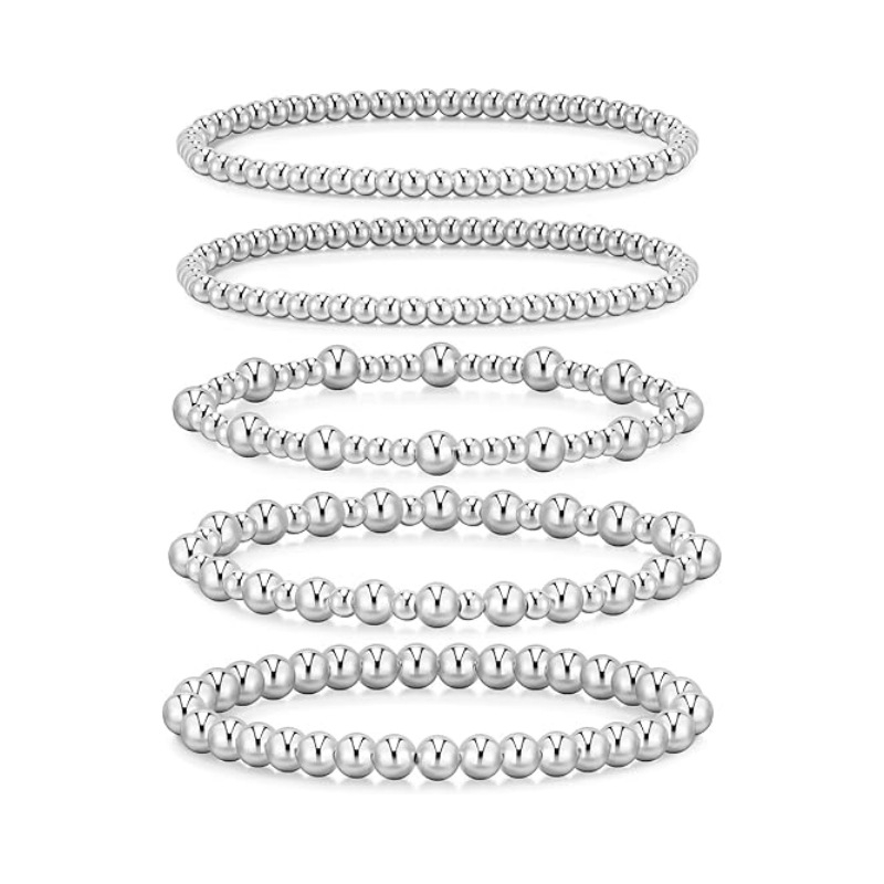 Ženski elastični set narukvica s kuglicama promjera 3–4–5–6 mm, zlatne i srebrne Ccb kuglice, lagani luksuzni stil