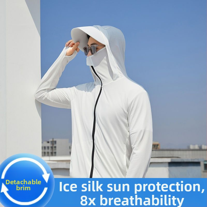 Férfi nyári Ice Silk UV-védelmet nyújtó, lélegző kabát kültéri kerékpár- és horgászathoz