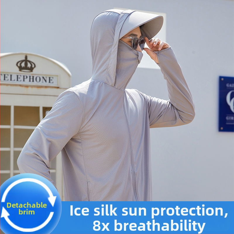 Férfi nyári Ice Silk UV-védelmet nyújtó, lélegző kabát kültéri kerékpár- és horgászathoz