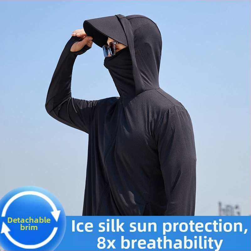 Férfi nyári Ice Silk UV-védelmet nyújtó, lélegző kabát kültéri kerékpár- és horgászathoz