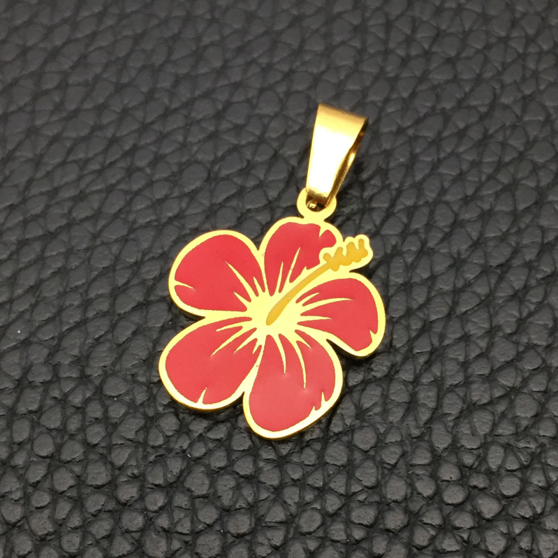 Ogrlica s hibiskusovim cvijetom, crvene kapljice ulja, havajskog stila, unisex