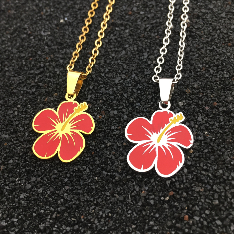 Ogrlica s hibiskusovim cvijetom, crvene kapljice ulja, havajskog stila, unisex
