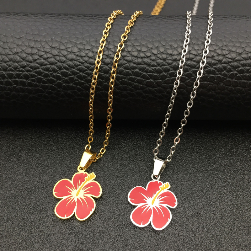 Ogrlica s hibiskusovim cvijetom, crvene kapljice ulja, havajskog stila, unisex