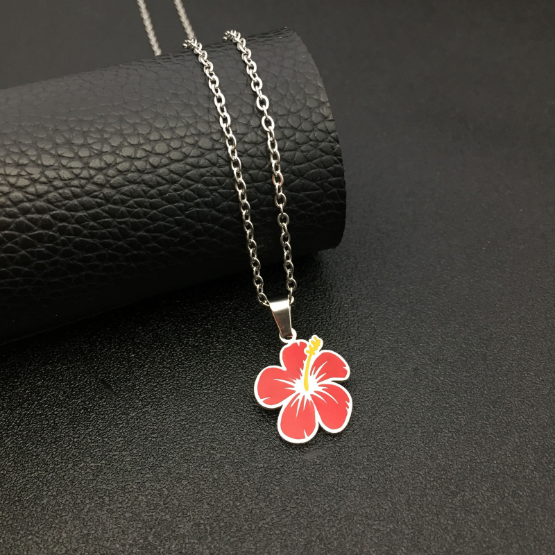 Ogrlica s hibiskusovim cvijetom, crvene kapljice ulja, havajskog stila, unisex