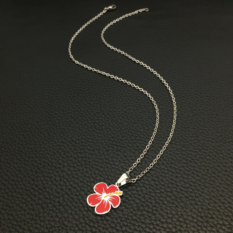 Ogrlica s hibiskusovim cvijetom, crvene kapljice ulja, havajskog stila, unisex