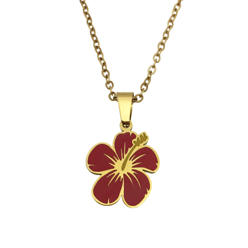 Ogrlica s hibiskusovim cvijetom, crvene kapljice ulja, havajskog stila, unisex