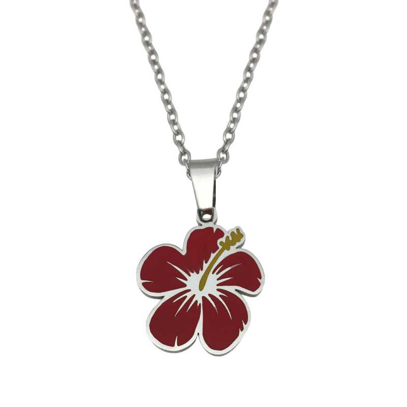 Ogrlica s hibiskusovim cvijetom, crvene kapljice ulja, havajskog stila, unisex