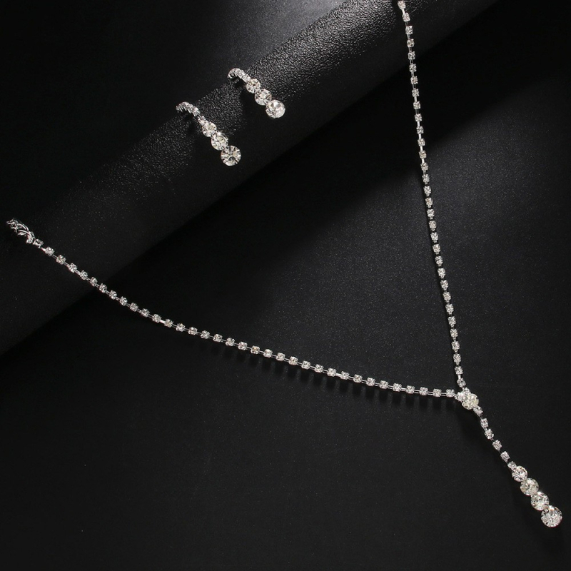 Elegantni set ogrlice i naušnica s blistavim lancem od kristala, visokokvalitetni dojam, za vjenčanje i večernje kombinacije