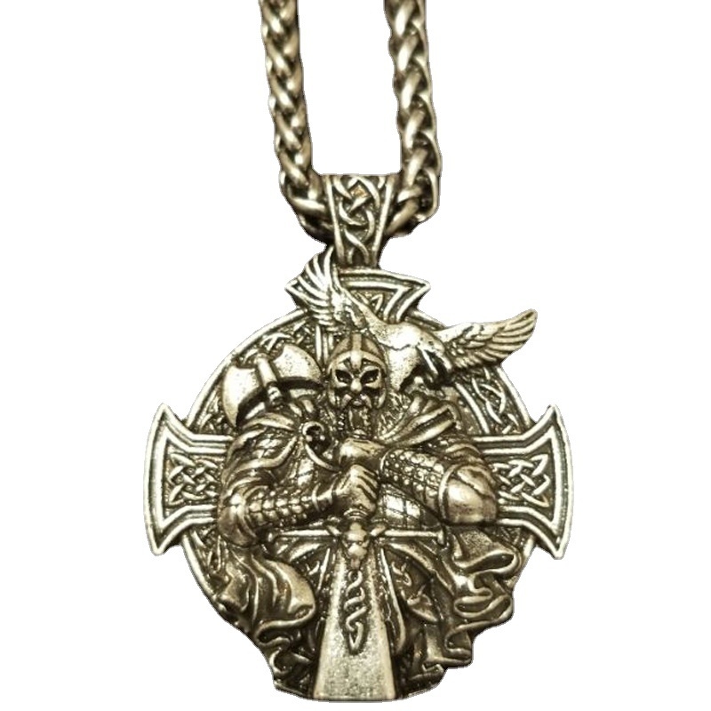 Vikinški Odin privjesak – ogrlica s motivom križa i vrane, nordijski stil, unisex