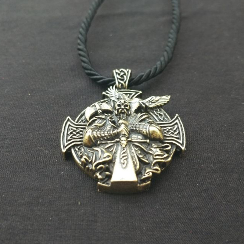 Vikinški Odin privjesak – ogrlica s motivom križa i vrane, nordijski stil, unisex