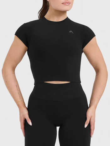 Tricou de yoga pentru femei, foarte elastic, croială mulată, confortabil, mâneci scurte