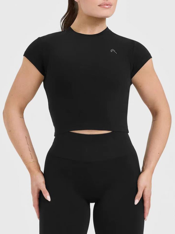 Tricou de yoga pentru femei, foarte elastic, croială mulată, confortabil, mâneci scurte