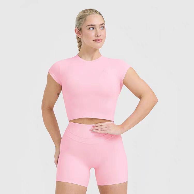 Tricou de yoga pentru femei, foarte elastic, croială mulată, confortabil, mâneci scurte