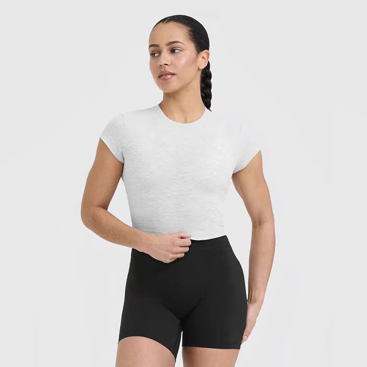 Tricou de yoga pentru femei, foarte elastic, croială mulată, confortabil, mâneci scurte