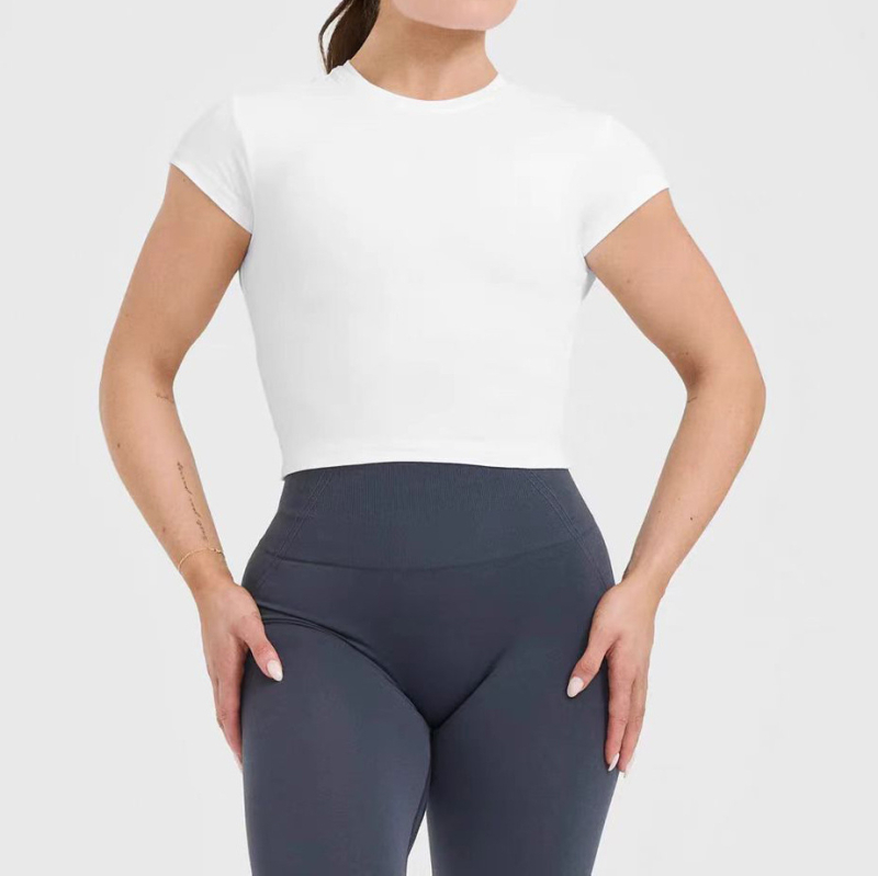 Tricou de yoga pentru femei, foarte elastic, croială mulată, confortabil, mâneci scurte