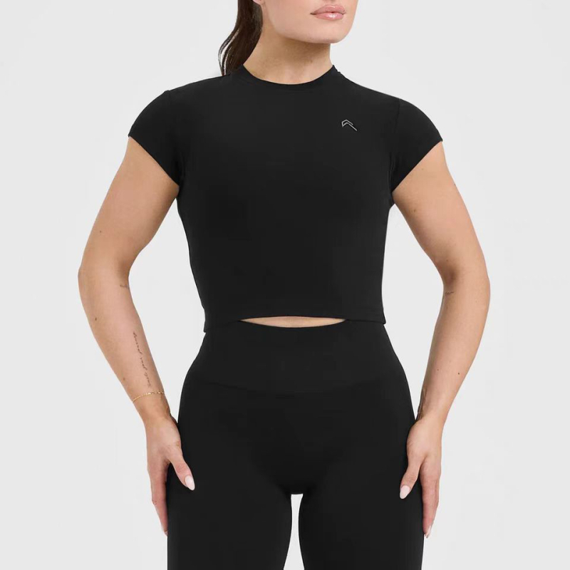 Tricou de yoga pentru femei, foarte elastic, croială mulată, confortabil, mâneci scurte