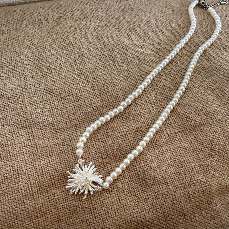 Set naušnica i biserno ogrlica s motivom vatrometa, dugi ogrlica, elegantan ženski nakit