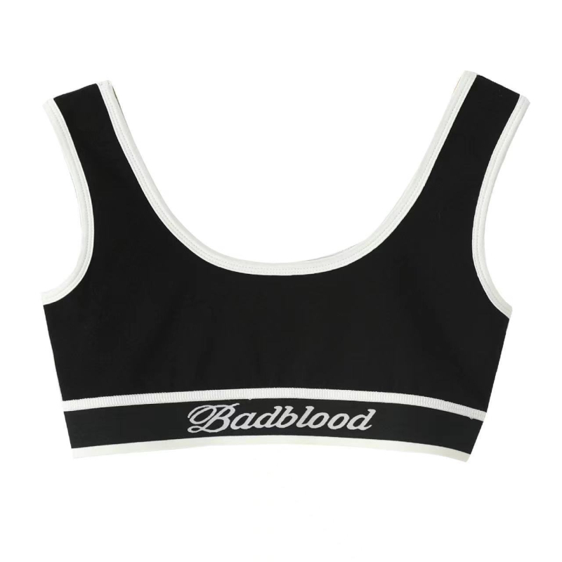 Korejska serija Badblood BCAC, cropped dugi rukav ženski T‑shirt, uski kroj, U izrez, vezeni, pamuk