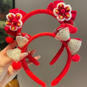 Dječja pliš čelenka za kosu s koi motivom, crveni kineski stil za Novu godinu