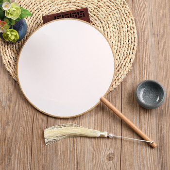 Satenasti okrugli ručni fan za DIY s naljepnicama, Hanfu dvorac stil